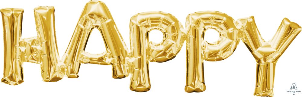 Phrase HAPPY Gold Balloon