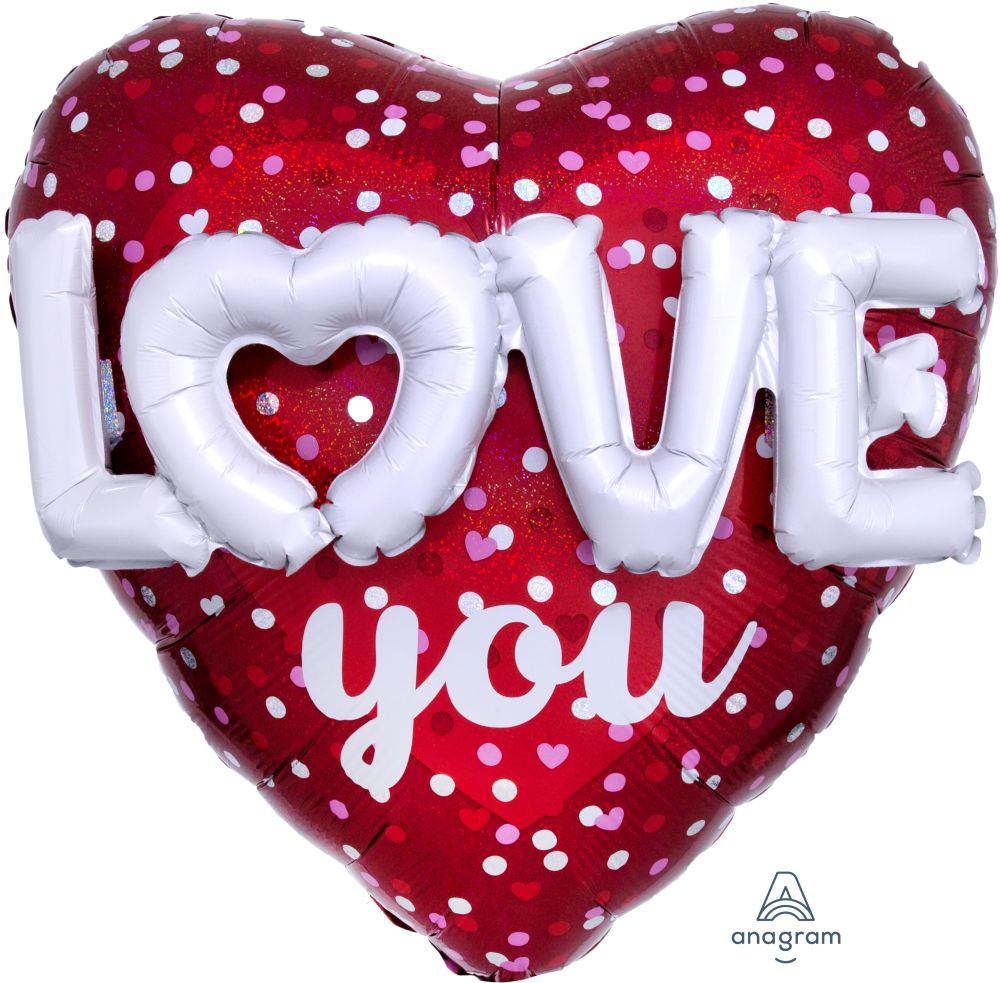 Multi-Balloon Holographic Love Hearts & Dots