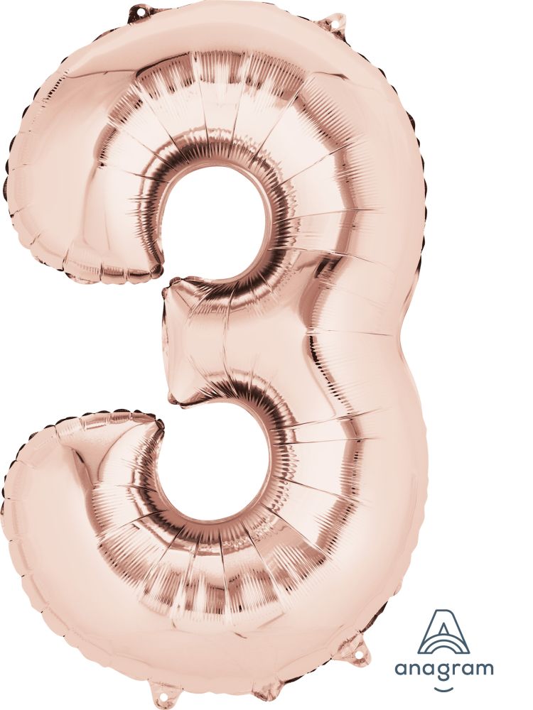 34" Rose Gold Number 3 Balloon