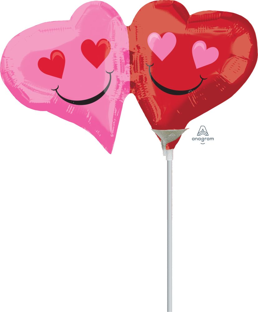 Mini Shape Emoticon Hearts Balloon (Inflated with Cup and Stick)