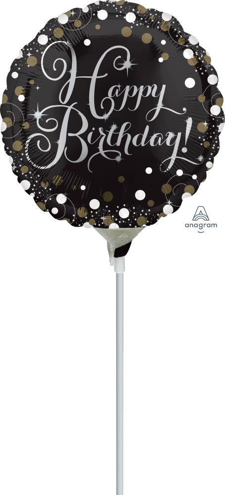 09" Sparkling Birthday Balloon (Inflated with Cup and Stick)