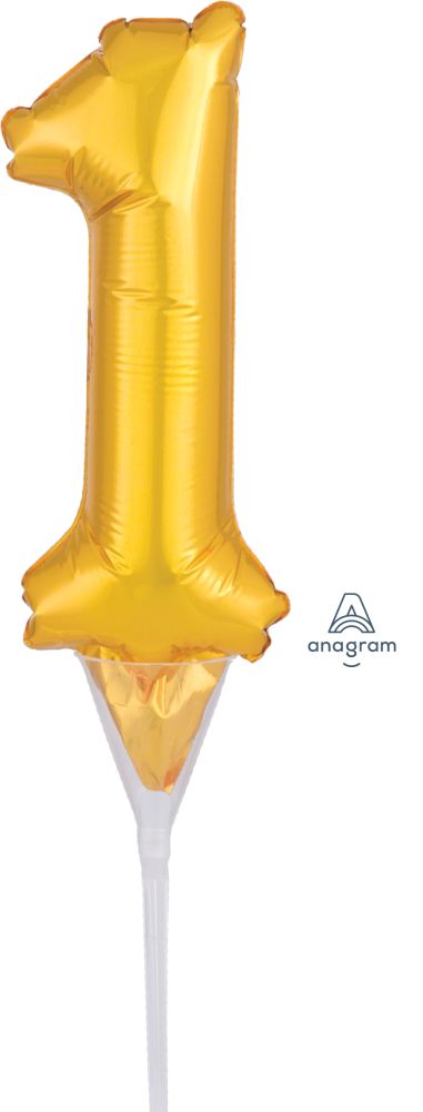 06" Gold Number 1 Cake Pick Micro Balloon