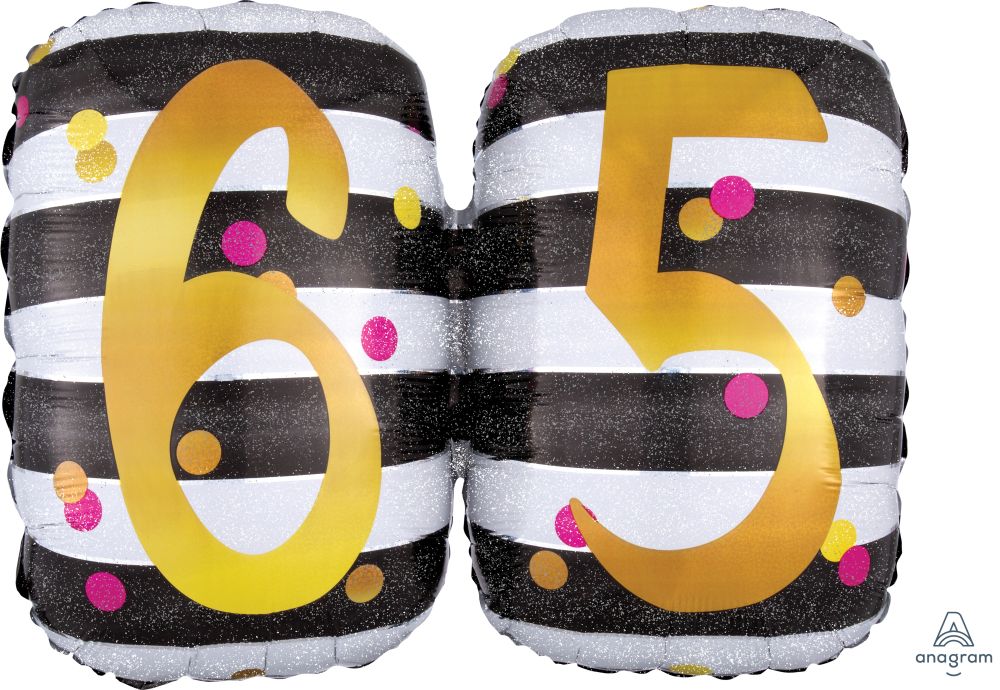 SuperShape Holographic Pink & Gold Milestone 65 Balloon