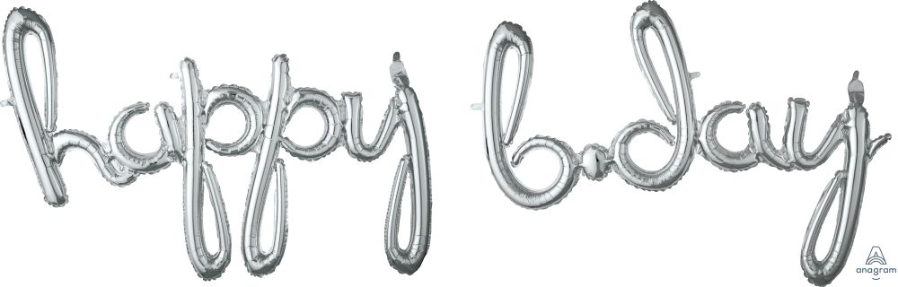 Script Phrase Happy Bday Silver Balloon