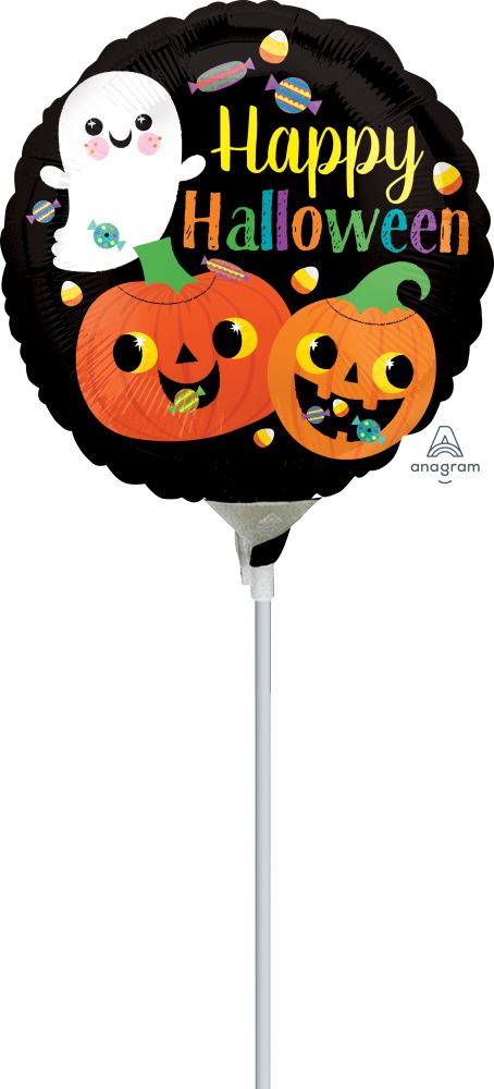 09" Happy Ghost & Pumpkins Balloon (Inflated with Cup and Stick)