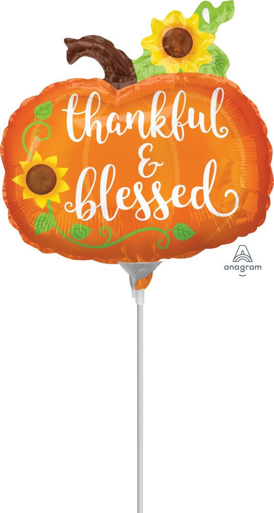 Mini Shape Thankful & Blessed Pumpkin Balloon (Inflated with Cup and Stick)
