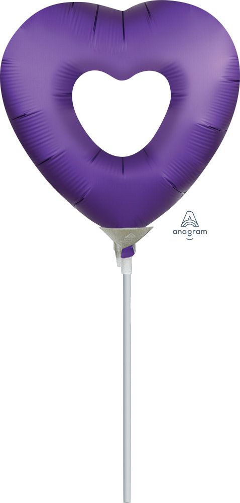 Mini Shape Purple Royale Open Heart Balloon (Inflated with Cup and Stick)