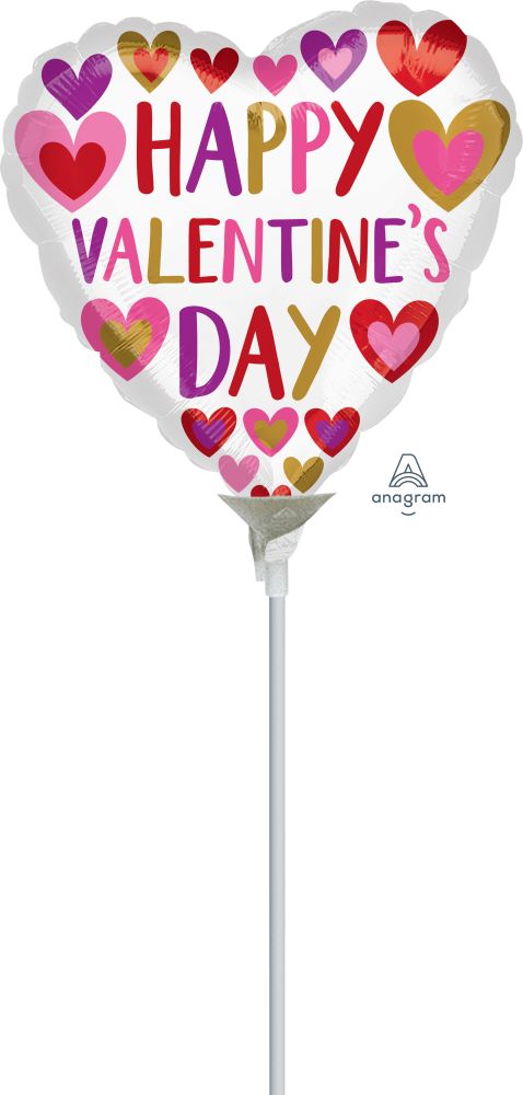 04" Happy Valentines Day Hand Done Hearts Balloon (Inflated with Cup and Stick)