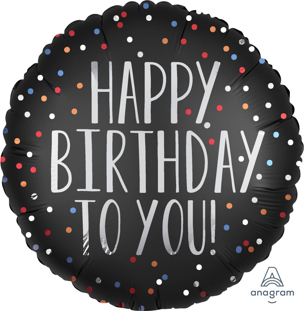 18" Happy Birthday to You Satin Dots Balloon