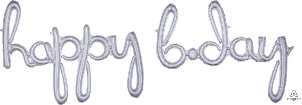 Script Phrase Happy Bday Holographic Balloon