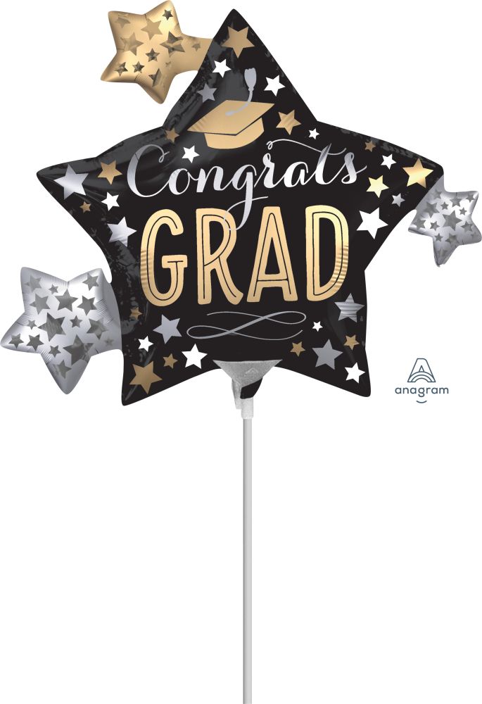 MiniShape Satin Grad Stars Balloon (Inflated with Cup and Stick)
