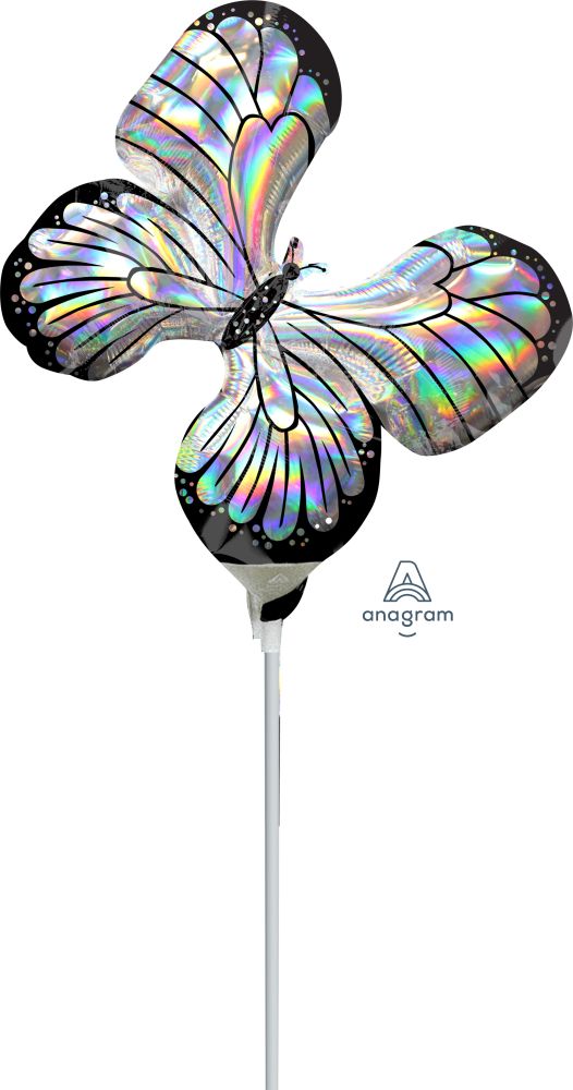 Mini Shape Iridescent Butterfly Balloon (Inflated with Cup and Stick)