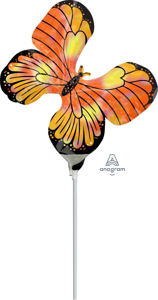 MiniShape Iridescent Monarch Butterfly Balloon (Inflated with Cup and Stick)