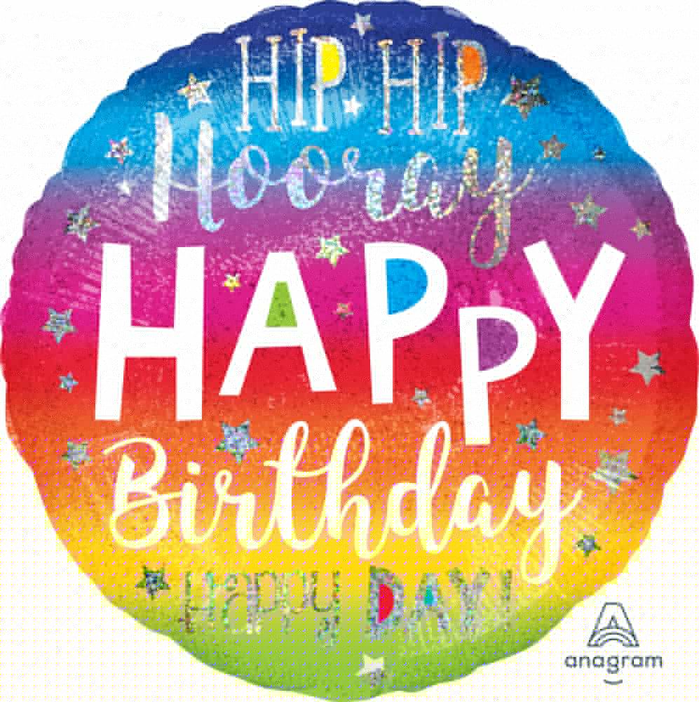 18" Holographic Hip Hip Hooray Birthday Balloon