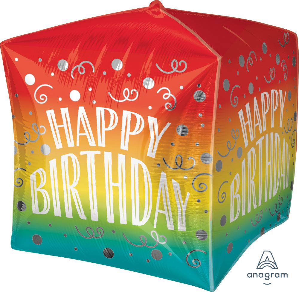 UltraShape Cubez Happy Birthday Gradient Swirls Balloon