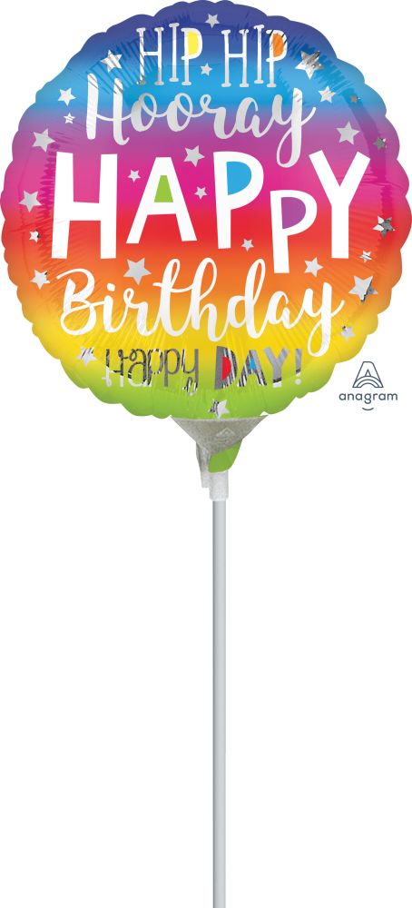 04" Hip Hip Hooray Birthday Balloon (Inflated with Cup and Stick)