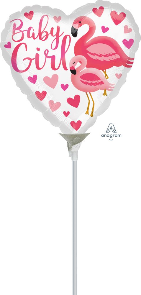 09" Flamingo Baby Girl Balloon (Inflated with Cup and Stick)