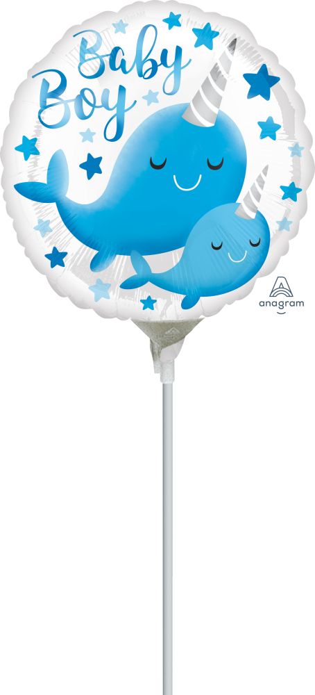 09" Narwhal Baby Boy Balloon (Inflated with Cup and Stick)