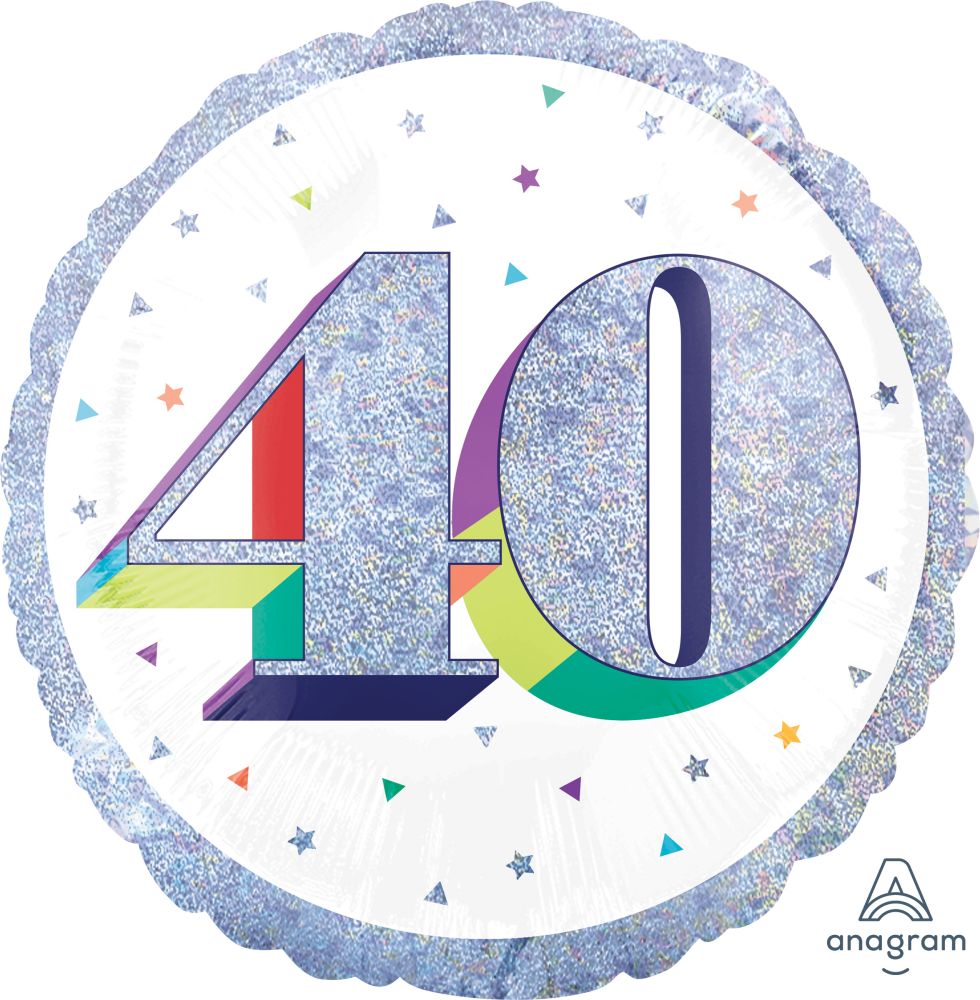 18" Holographic Here's to Your Birthday 40 Balloon