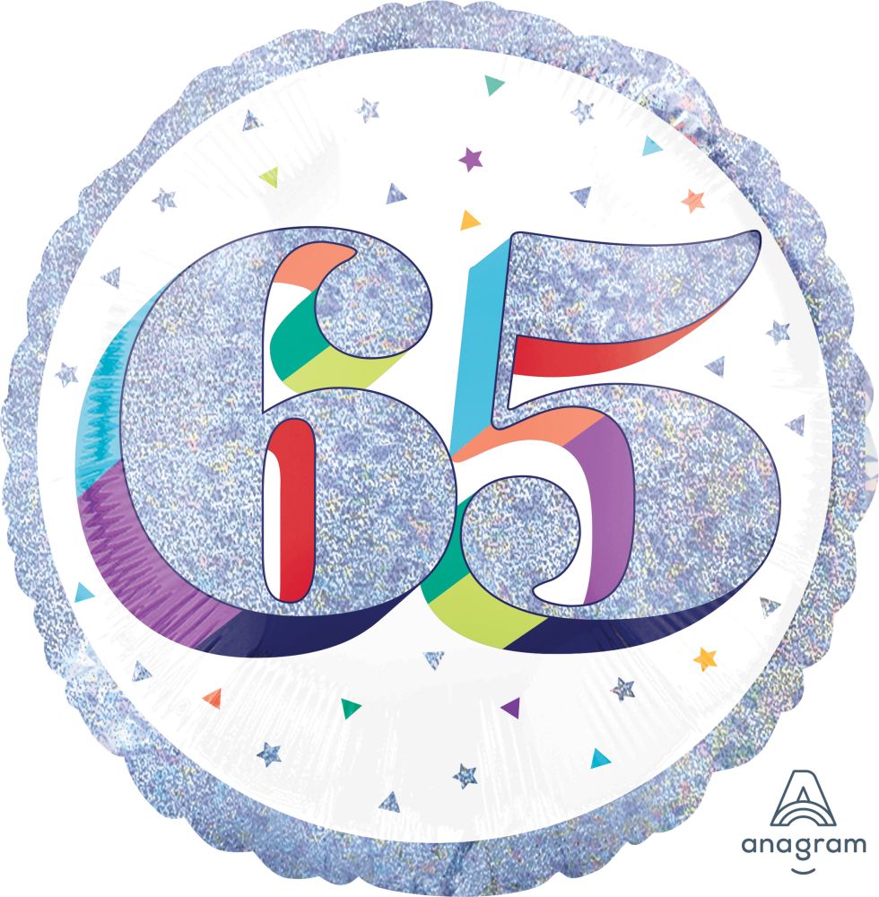 18" Holographic Here's to Your Birthday 65 Balloon