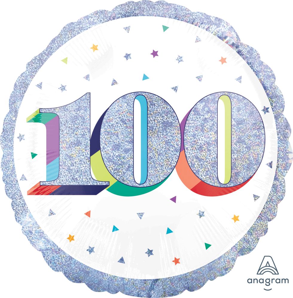 18" Holographic Here's to Your Birthday 100 Balloon