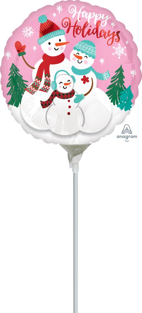 09" Happy Holidays Snow Family Balloon (Inflated with Cup and Stick)