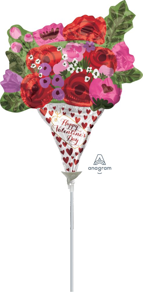 MiniShape Valentines Day Rose Bouquet Balloon (Inflated with Cup and Stick)