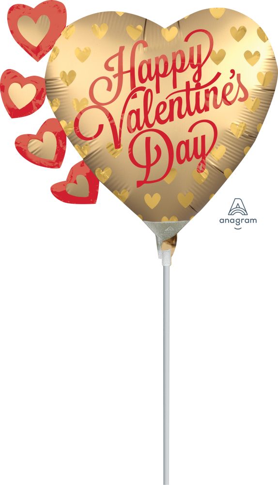 MiniShape Satin Pretty Gold Hearts Balloon (Inflated with Cup and Stick)