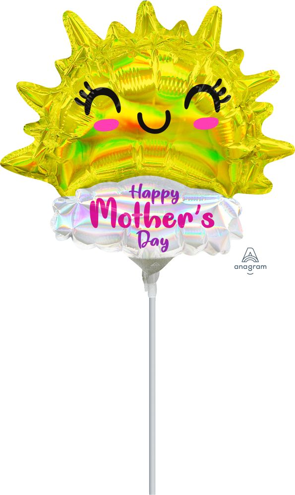 MiniShape Happy Mothers Day Iridescent Happy Sun Balloon (Inflated with Cup and Stick)