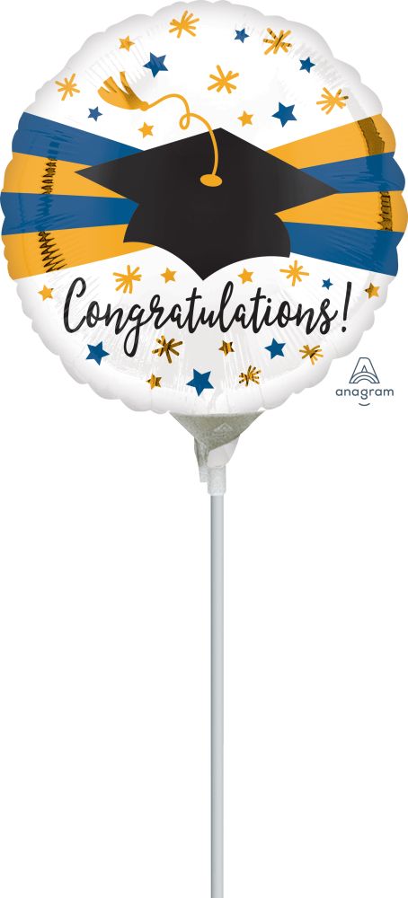 09" Blue and Gold Grad Balloon (Inflated with Cup and Stick)