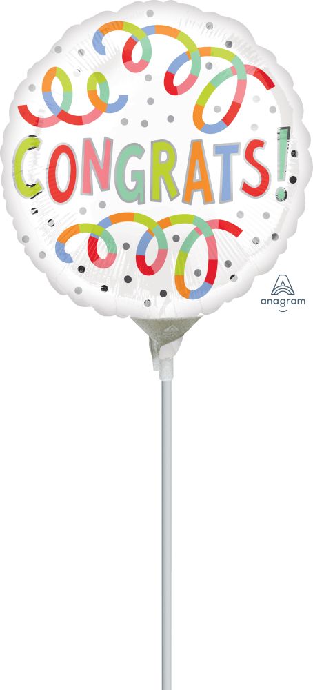 09" Congrats Swirls Balloon (Inflated with Cup and Stick)