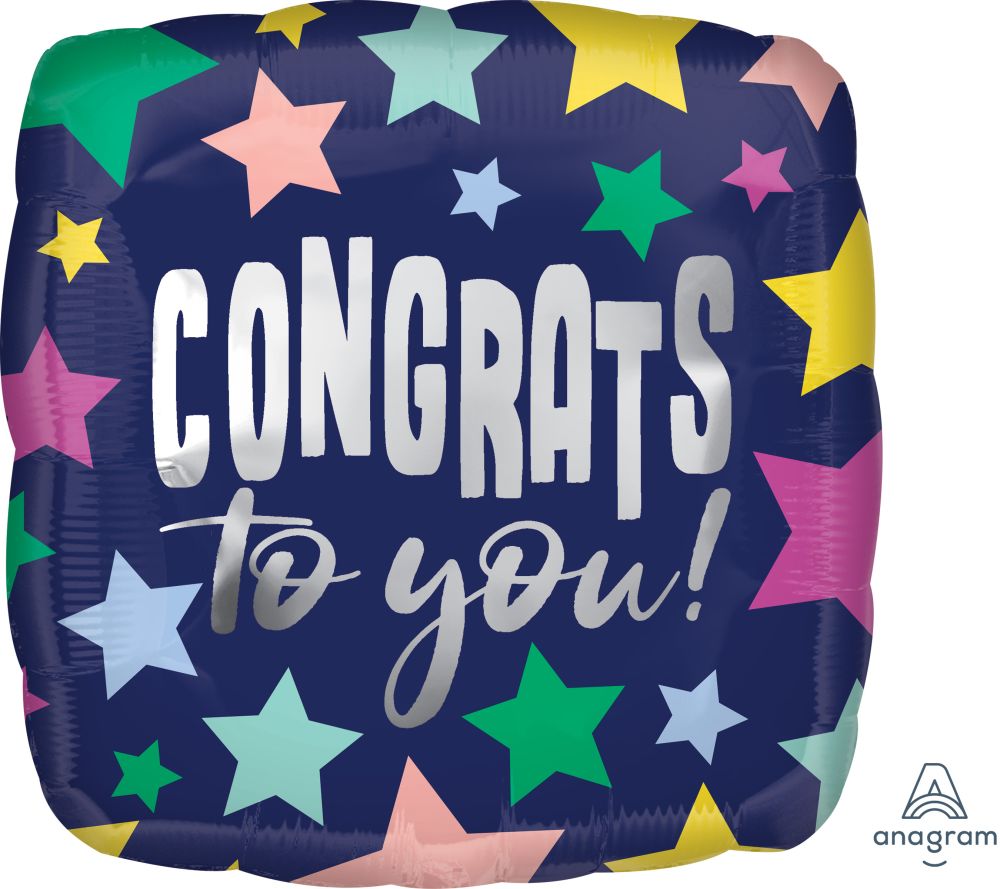 18" Congrats Stars on Navy Balloon