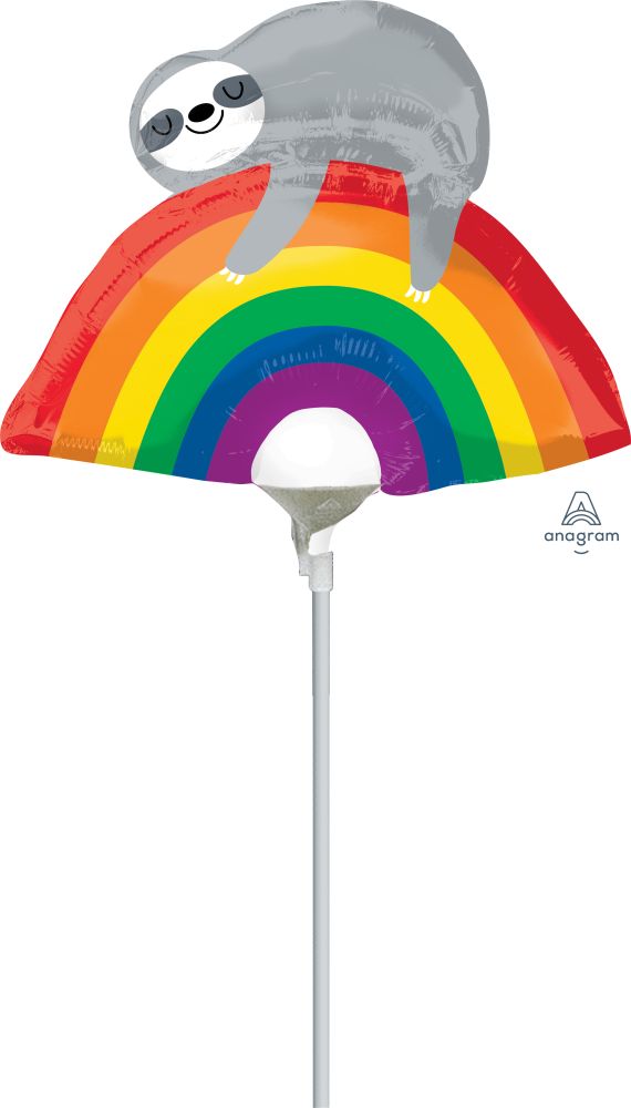 MiniShape Rainbow Sloth Balloon (Inflated with Cup and Stick)