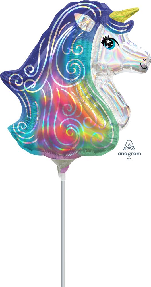 MiniShape Iridescent Unicorn Balloon (Inflated with Cup and Stick)