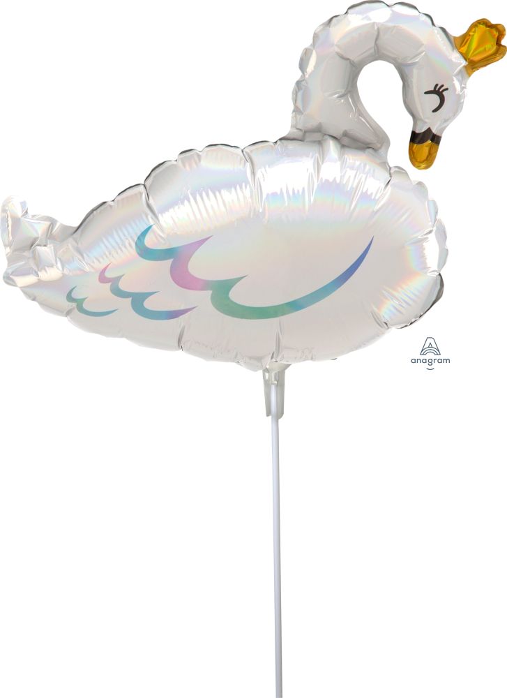 MiniShape Iridescent Swan Balloon (Inflated with Cup and Stick)