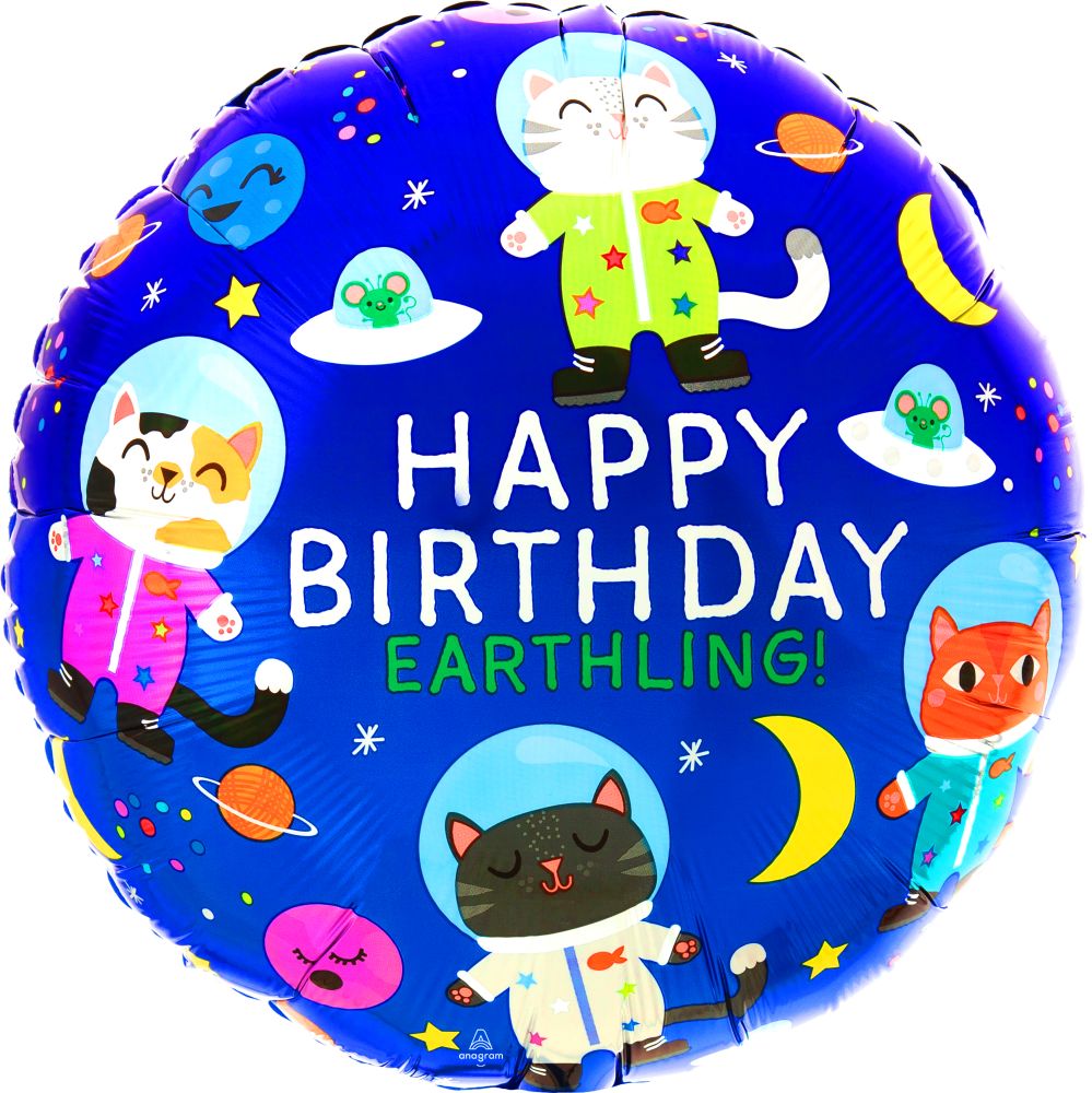 18" Happy Birthday Space Cats Balloon