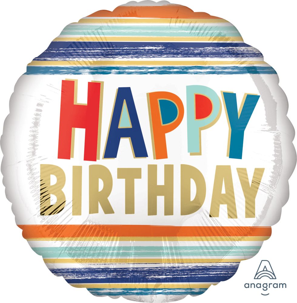 18" Happy Birthday Letters and Stripes Balloon