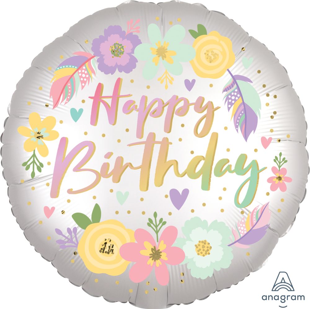 18" Boho Birthday Satin Flowers Balloon