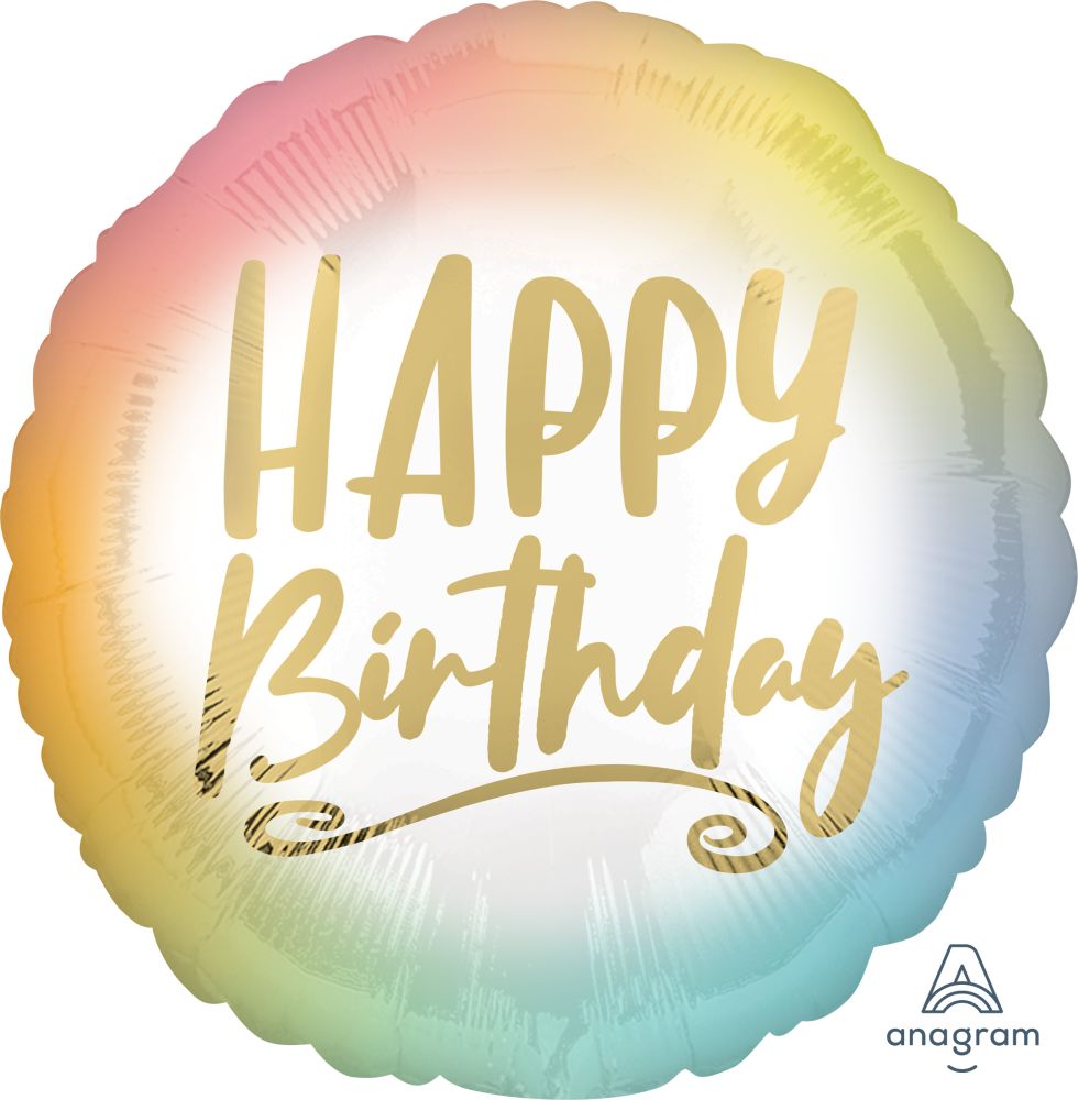 18" Ombre and Gold Happy Birthday Balloon