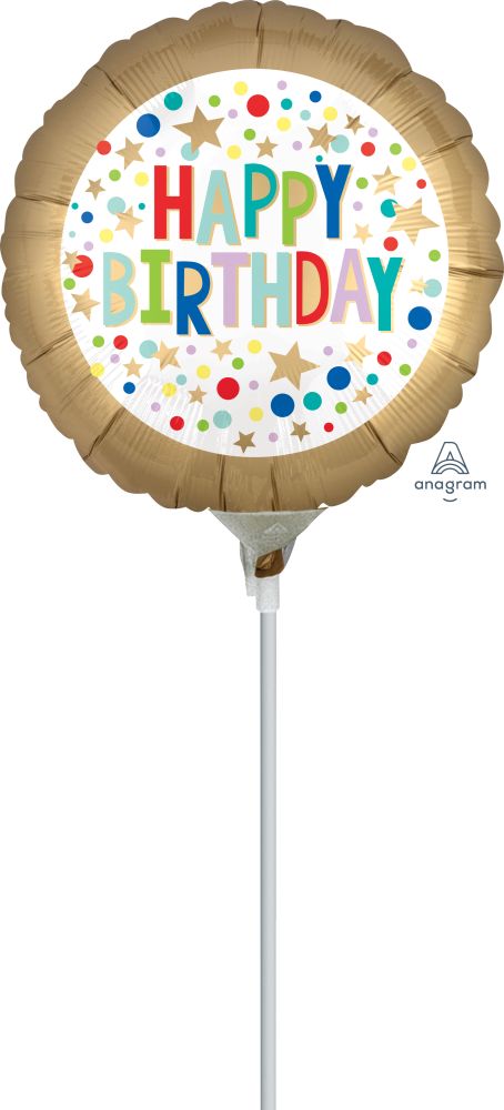 04" Gold Satin Marquee Dots Balloon (Inflated with Cup and Stick)