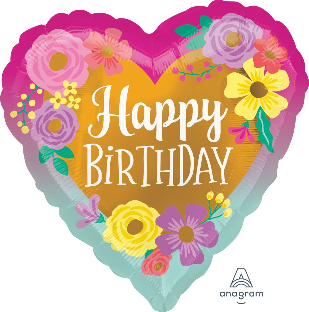 18" Happy Birthday Painted Flowers Balloon