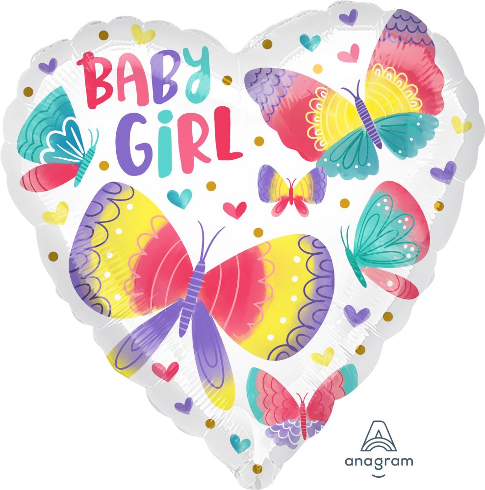 18" Baby Girl Watercolor Butterflies Balloon