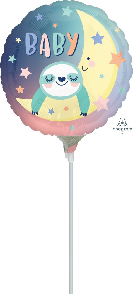 09" Baby Sloth Balloon (Inflated with Cup and Stick)