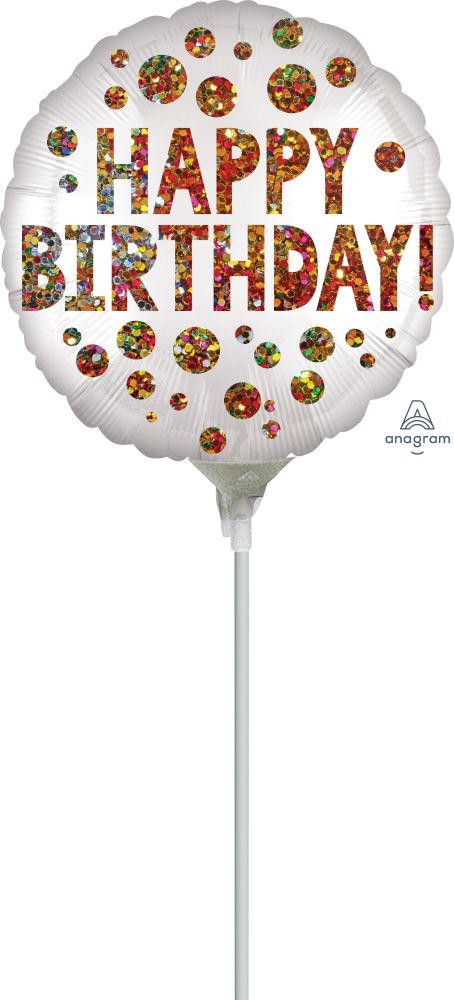 04" Satin Birthday Sequins Balloon (Inflated with Cup and Stick)