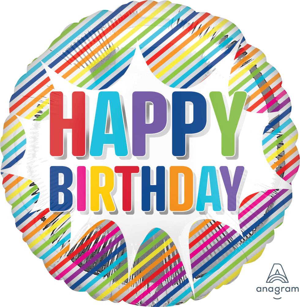 Jumbo Happy Birthday Striped Burst Balloon