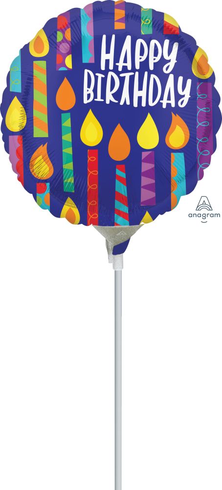 09" Happy Birthday Happy Candles Balloon (Inflated with Cup and Stick)