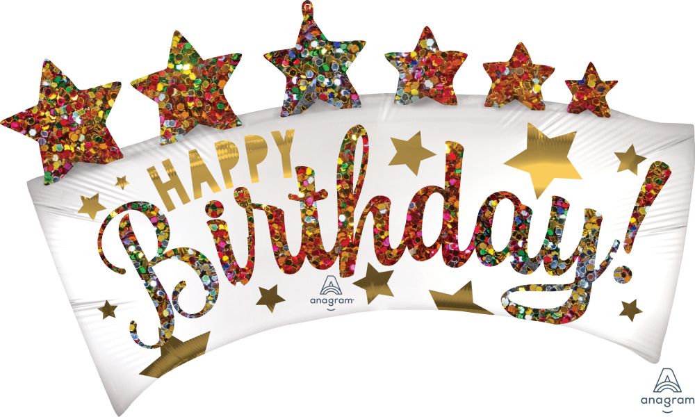 SuperShape Satin Happy Birthday Glitter Banner Balloon