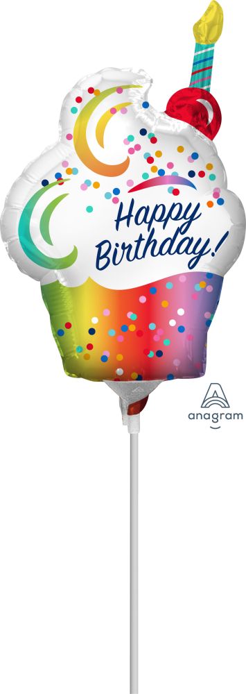 MiniShape Rainbow Ombre Cupcake Balloon (Inflated with Cup and Stick)