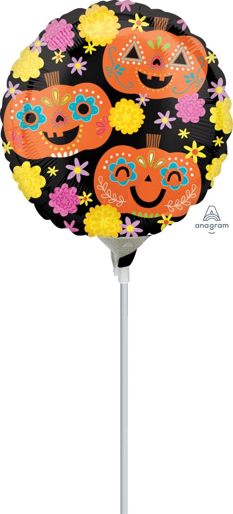 04" Day of the Dead Pumpkins Balloon (Inflated with Cup and Stick)