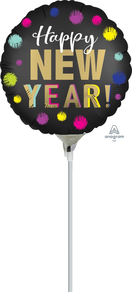 04" Satin Dotted New Year Balloon (Inflated with Cup and Stick)